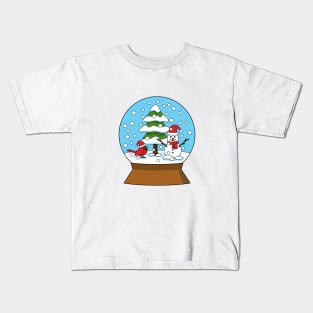 Snow Globe with Cardinal Snowman and Pine Tree Kids T-Shirt